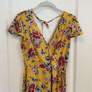 Xhilaration yellow floral wrap dress